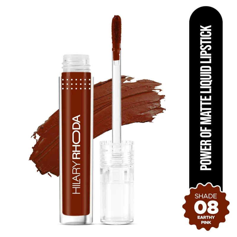 Hilary Rhoda Power Of Matte Liquid Lipstick | Buildable Colour | Long Lasting & Matte Finish | Lightweight & Non-Drying Formula | Smudge Proof & Non-Transferable | 3ml (Earthy Pink - Shade 08) - Thumbnail 2